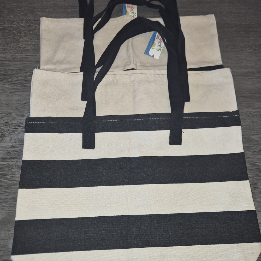 3 Canvas Bags 1 Striped Canvas /2 Color Block Tote Bag